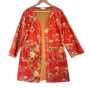 Anthropology Solitaire Orange Floral Butterfly Kimono Jacket, size L